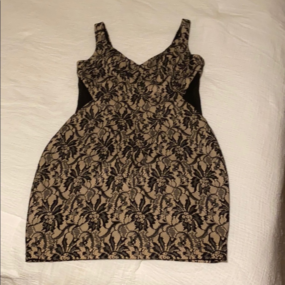 Tan and black lace dress